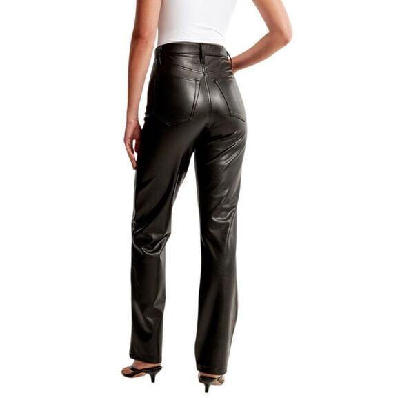 New! Abercrombie & Fitch Black Ankle Straight Ultra High Rise Vegan Leather Pant - Picture 6 of 8